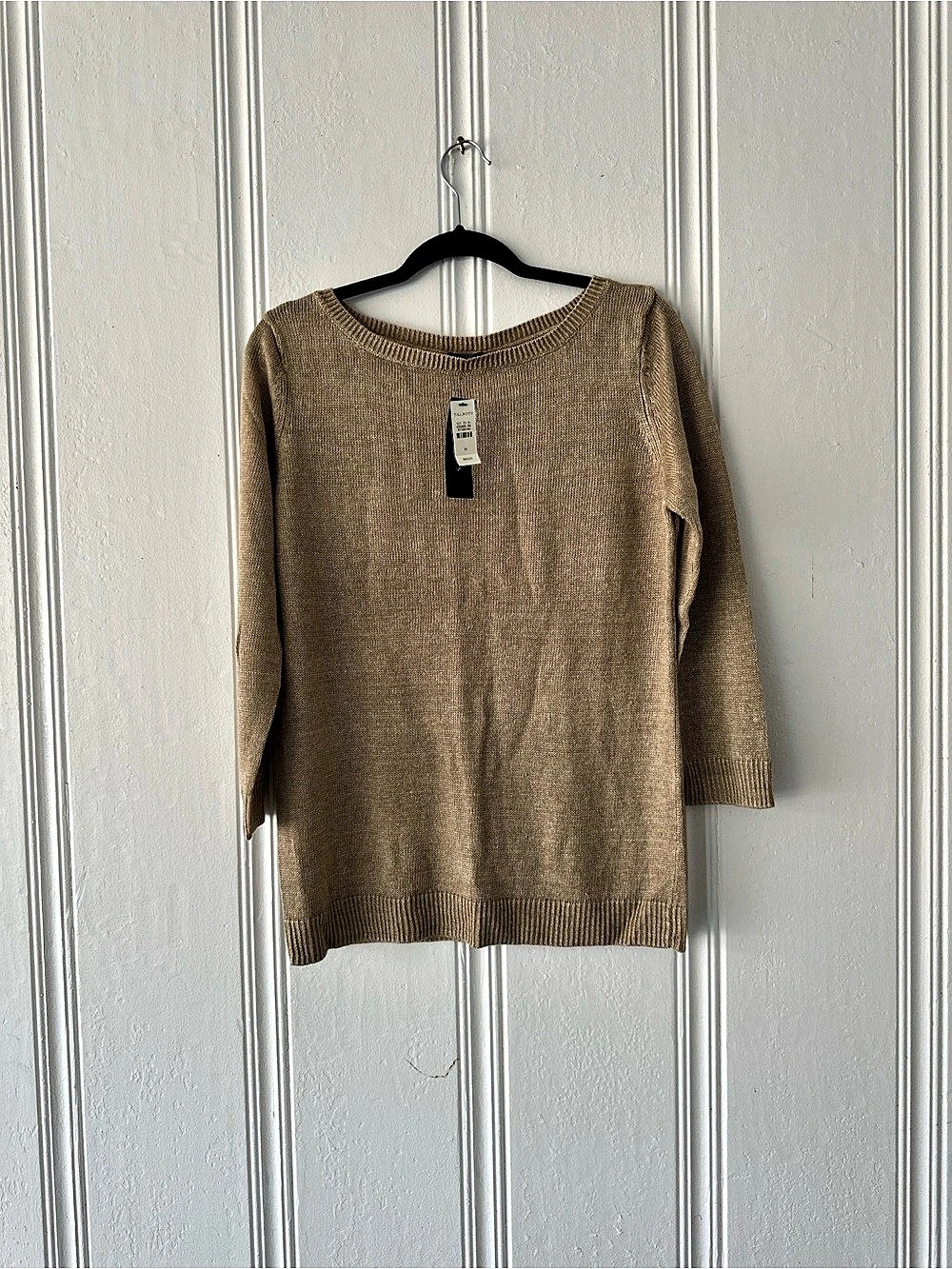 Talbots Chevron Stitch Tassel Tie Back Boatneck Sweater Brown Medium